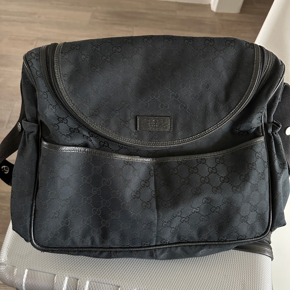 Gucci Black Canvas Monogram Baby Diaper Bag